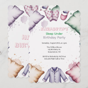 Invitation Fête d'anniversaire de fille endormie pastel aquar