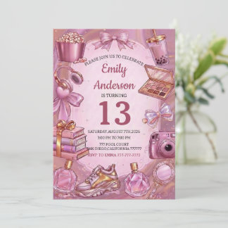 Invitation Fête d'anniversaire de fille esthétique rose