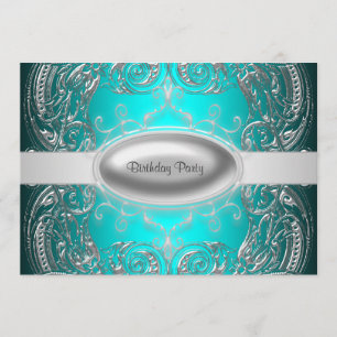 Invitation Fête d'anniversaire de fille femme sarcelle argent