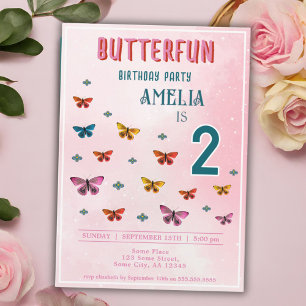 Invitation Fête d'anniversaire de fille Fleurs Papillon Migno