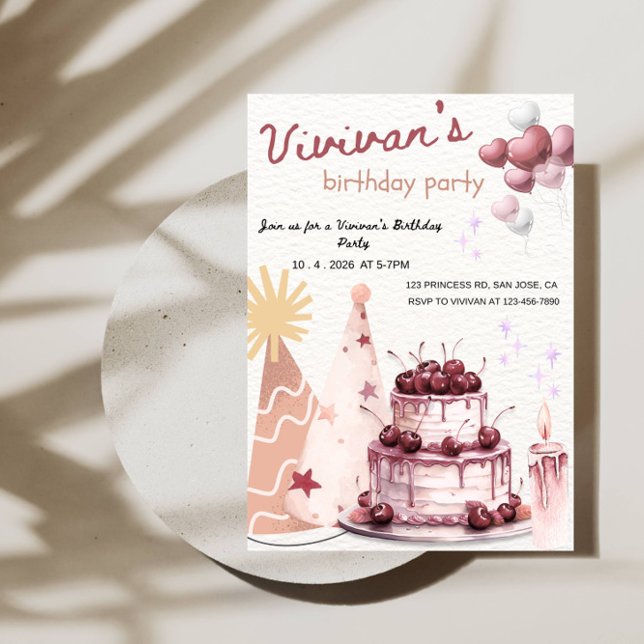 Invitation Fête d'anniversaire de fille gâteau sucré (Créateur téléchargé)
