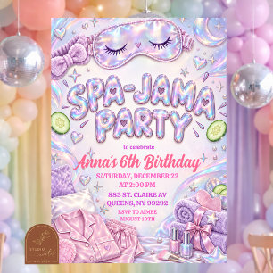 Invitation Fête d'anniversaire de fille iridescente holograph