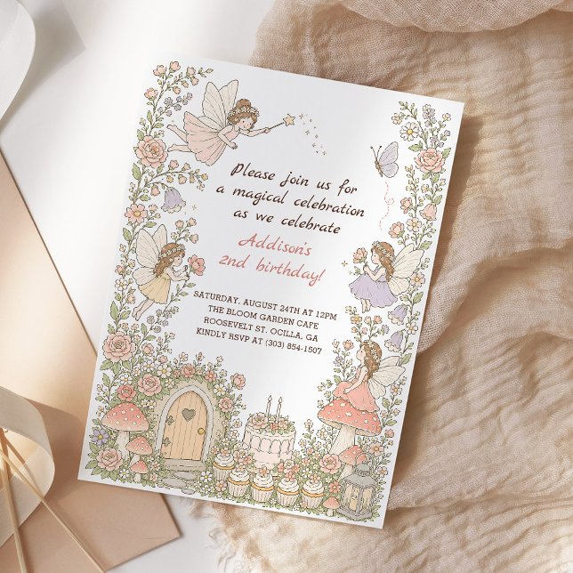 Invitation Fête d'anniversaire de fille jardin de fées enchan (Créateur téléchargé)