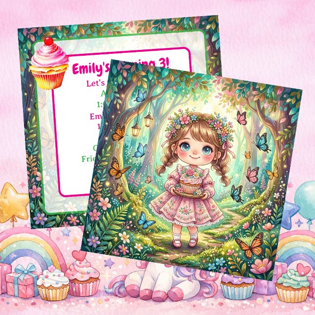 Invitation Fête d'anniversaire de fille mignonne Chibi avec C (Créateur téléchargé)