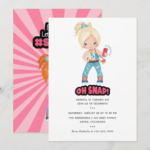 Invitation Fête d'anniversaire de fille, Oh Snap ! selfie coo