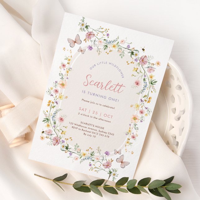 Invitation Fête d'anniversaire de fille Papillon Fleur Sauvag (Créateur téléchargé)