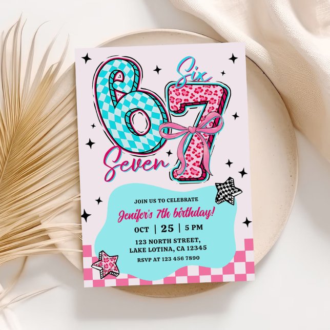 Invitation Fête d'anniversaire de fille Pastel 67  Six Seven (Créateur téléchargé)