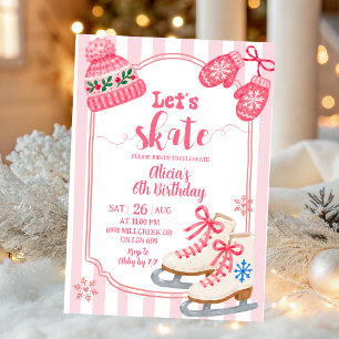 Invitation Fête d'anniversaire de fille patineuse rose dessin