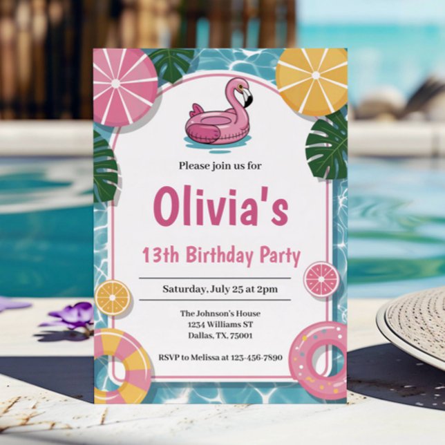 Invitation Fête d'anniversaire de fille pour une soirée pisci (Créateur téléchargé)