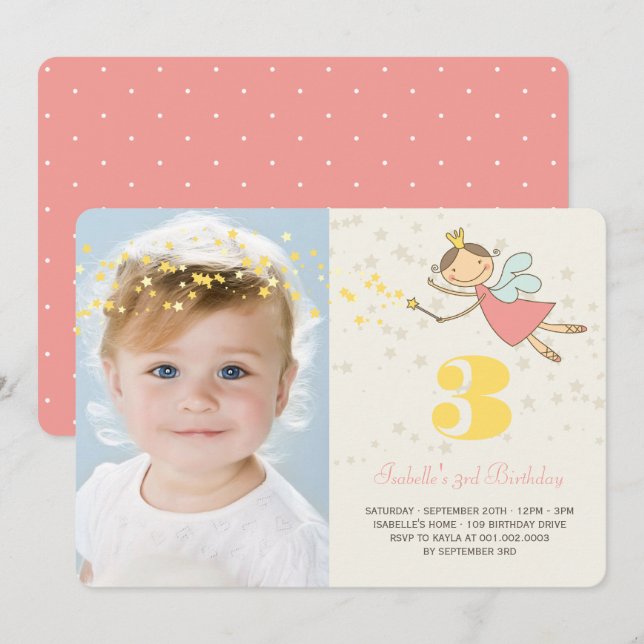 Invitation Fête d'anniversaire de fille Princesse Fée Caprici (Devant / Derrière)