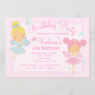 Invitation Fête d'anniversaire de fille princesse fée rose sa