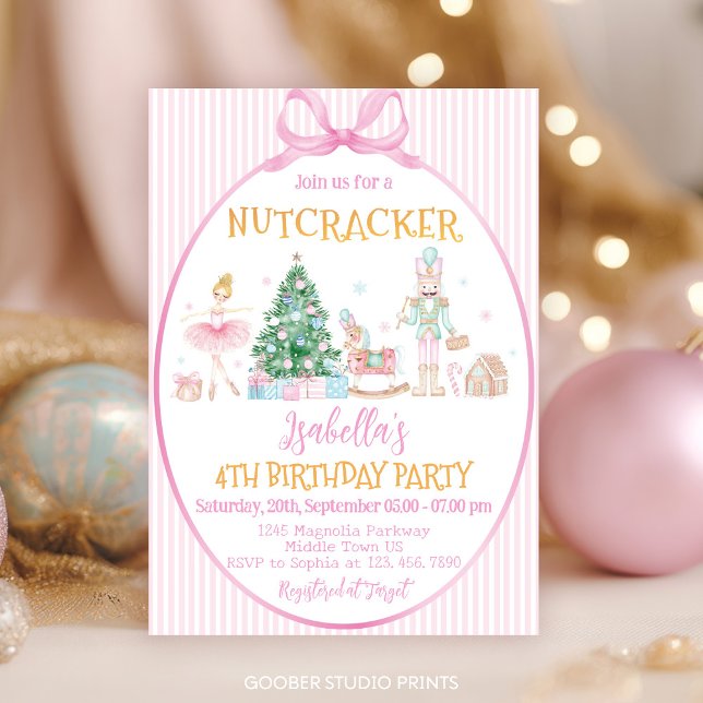 Invitation Fête d'anniversaire de fille rose Casse-Noisette N (Créateur téléchargé)
