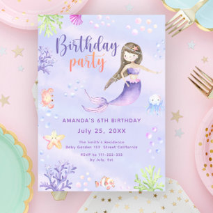 Invitation Fête d'anniversaire de fille sirène