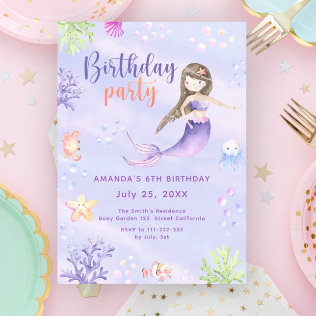Invitation Fête d'anniversaire de fille sirène (Créateur téléchargé)