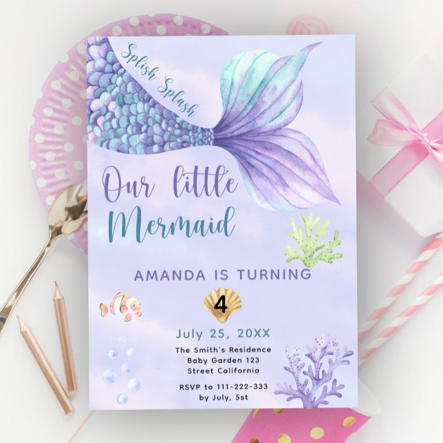 Invitation Fête d'anniversaire de fille sirène (Créateur téléchargé)
