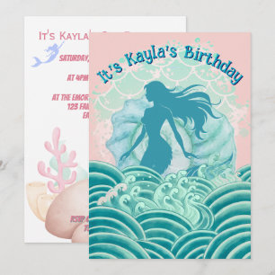 Invitation Fête d'anniversaire de fille Sirène Rose sarcelle