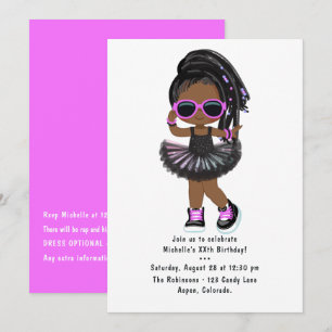 Invitation Fête d'anniversaire de fille tutu rap hip hop cool
