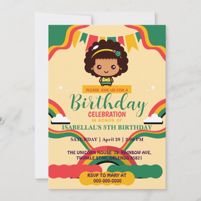 Invitation Fête d'anniversaire de filles afro-américaines mig (Devant)