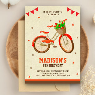 Invitation Fête d'anniversaire de filles avec un vélo floral