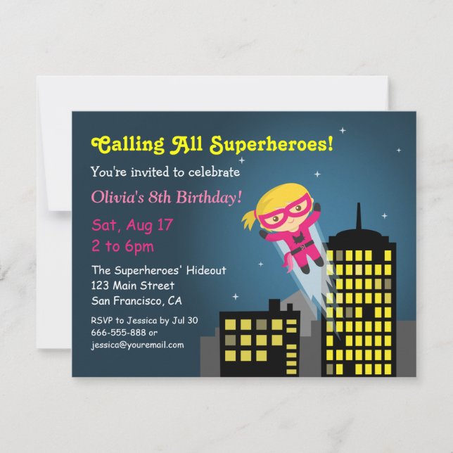 Invitation Fête d'anniversaire de filles avec une fille super (Devant)