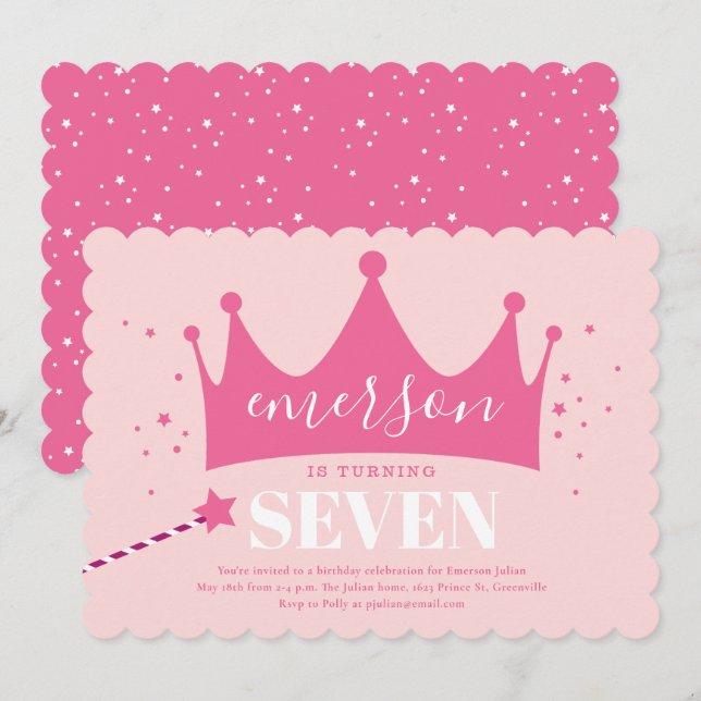 Invitation Fête d'anniversaire de filles couronne de princess (Devant / Derrière)
