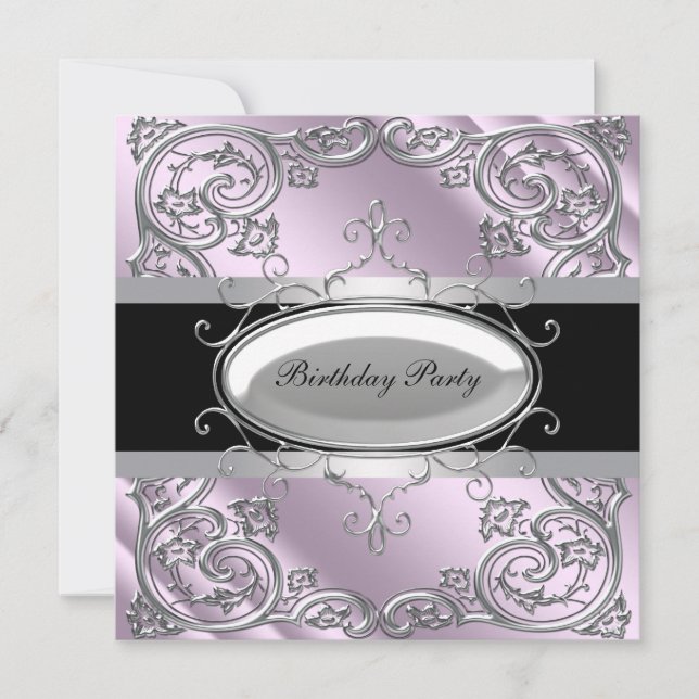 Invitation Fête d'anniversaire de filles femme argent violet (Devant)