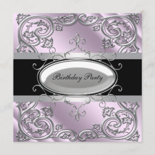 Invitation Fête d'anniversaire de filles femme argent violet