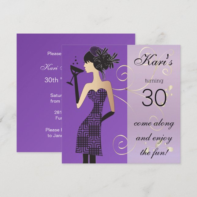 Invitation Fête d'anniversaire de filles ou enterrement de vi (Devant / Derrière)