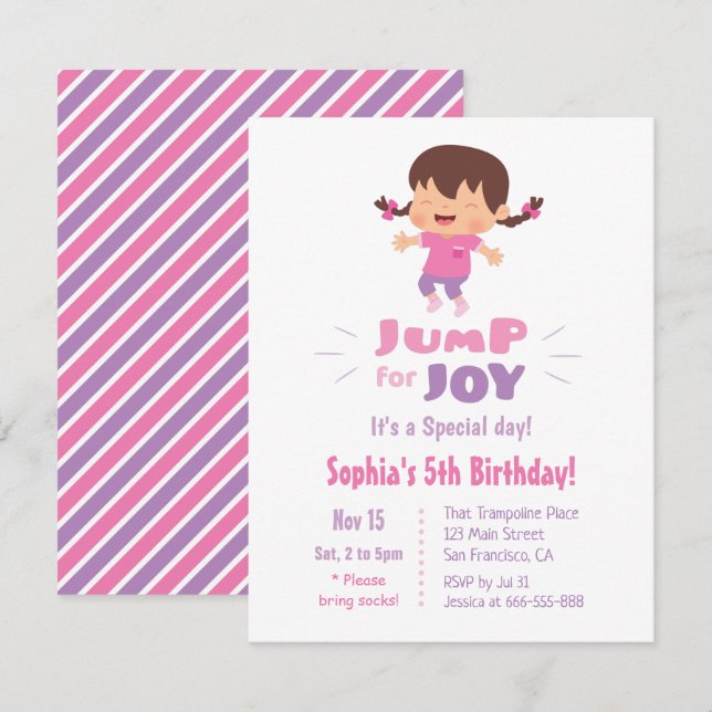 Invitation Fête d'anniversaire de filles sautant de joie (Devant / Derrière)