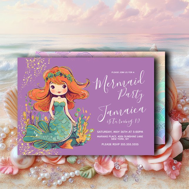Invitation Fête d'anniversaire de filles sirènes Violet (Créateur téléchargé)