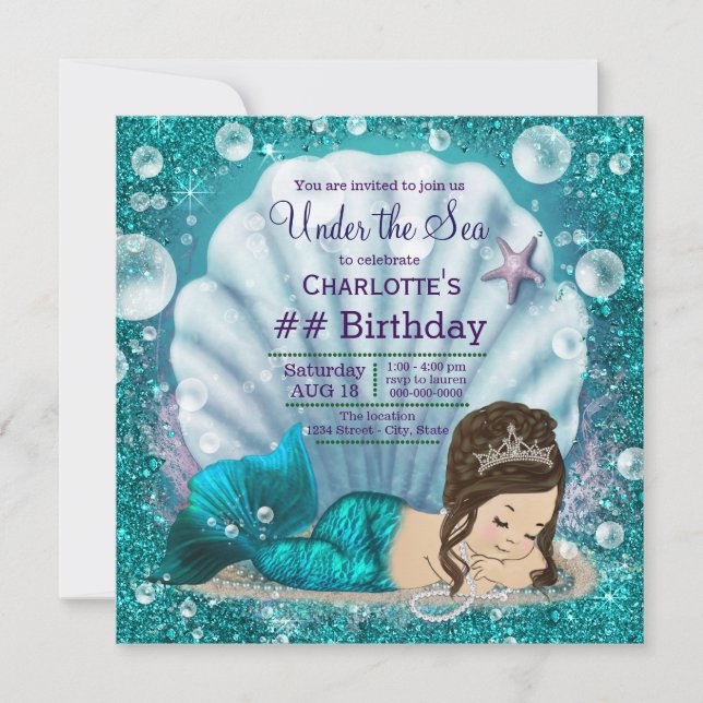 Invitation Fête d'anniversaire de filles sous la mer avec sir (Devant)