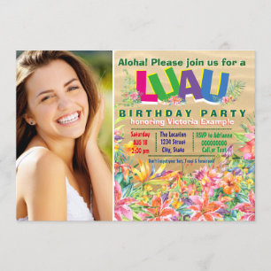 Invitation Fête d'anniversaire de filles tropicales Luau Phot