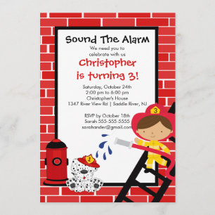 Invitation Fête d'anniversaire de Fireman Boys Firetruck