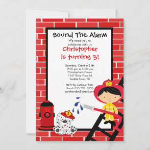 Invitation Fête d'anniversaire de Fireman Boys Firetruck