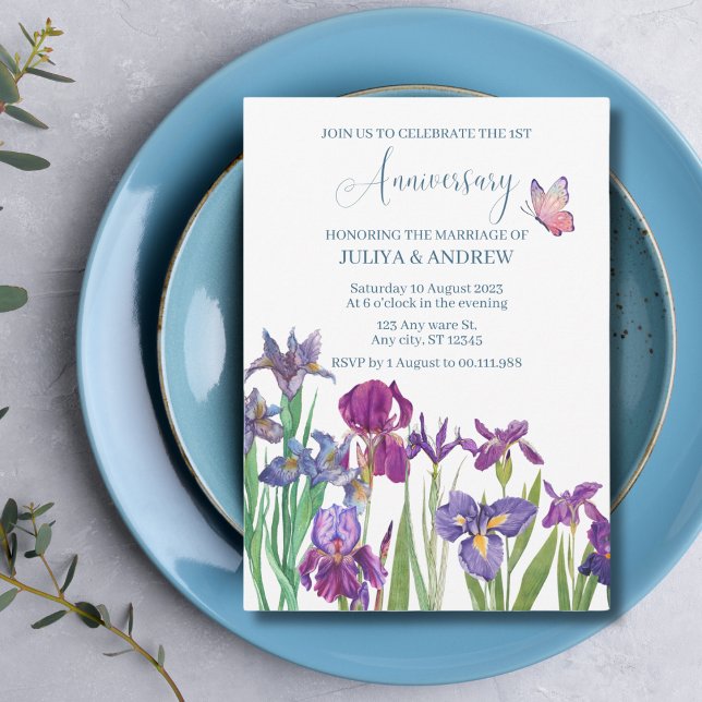 Invitation Fête d'anniversaire de fleur d'iris aquarelle  (Créateur téléchargé)