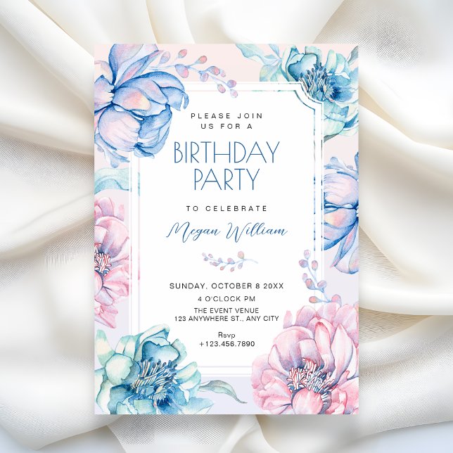 Invitation fête d'anniversaire de floraison florale (Créateur téléchargé)