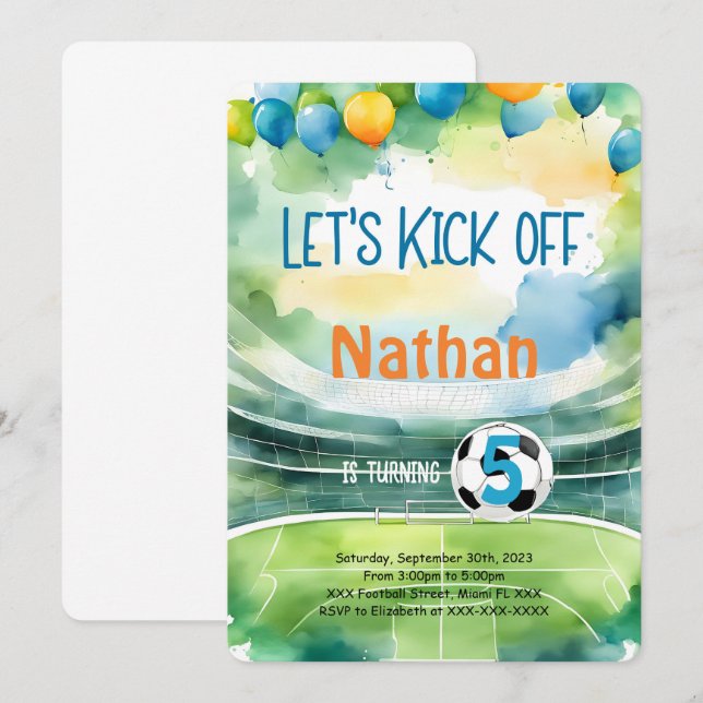 Invitation Fête d'anniversaire de football (Devant / Derrière)