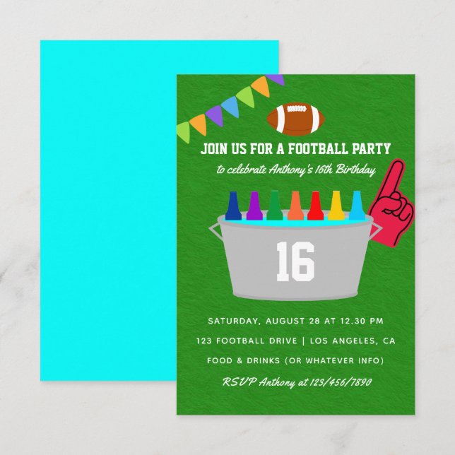 Invitation Fête d'anniversaire de football (Devant / Derrière)