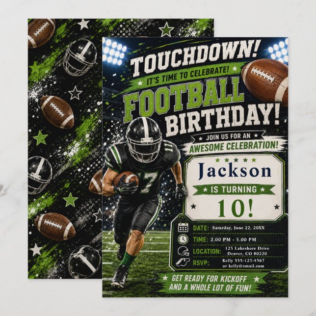 Invitation Fête d'anniversaire de football (Devant / Derrière)