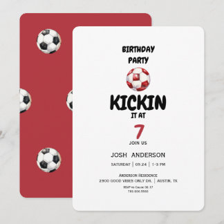 Invitation Fête d'anniversaire de football à coup de pied rou
