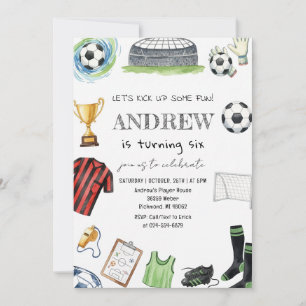 Invitation Fête d'anniversaire de football à l'aquarelle pers