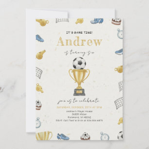 Invitation Fête d'anniversaire de football à l'aquarelle pers