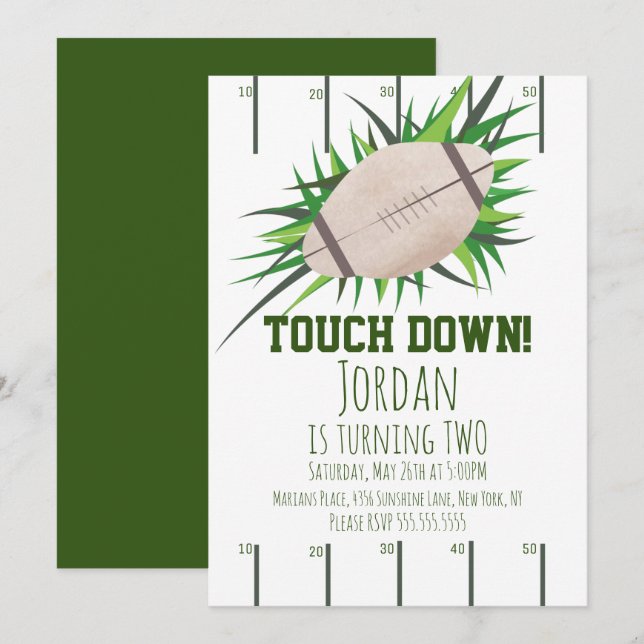Invitation Fête d'anniversaire de football avec TouchDown Par (Devant / Derrière)