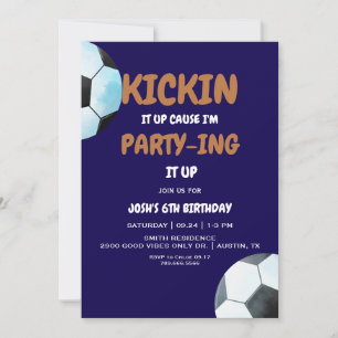 Invitation Fête d'anniversaire de football bleu pour garçon,