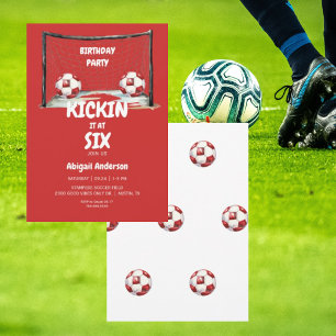 Invitation Fête d'anniversaire de football Coup de pied rouge