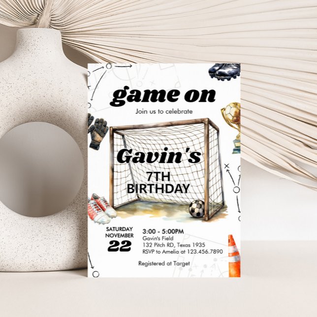 Invitation Fête d'anniversaire de football Game On (Soccer Birthday Party Invitation)