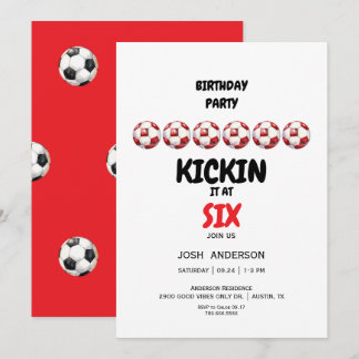 Invitation Fête d'anniversaire de football Red Kickin it 6 an