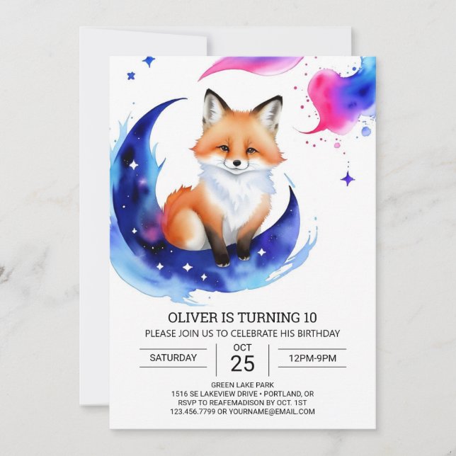 Invitation Fête d'anniversaire de Fox Delft (Devant)