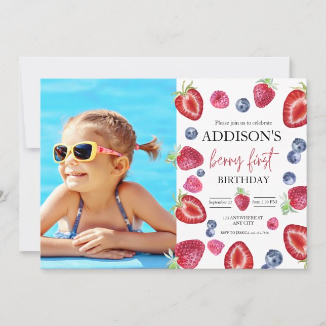 Invitation Fête d'anniversaire de fraise 1ère année Berry Pre (Devant)