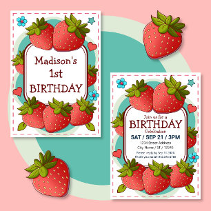 Invitation Fête d'anniversaire de fraises